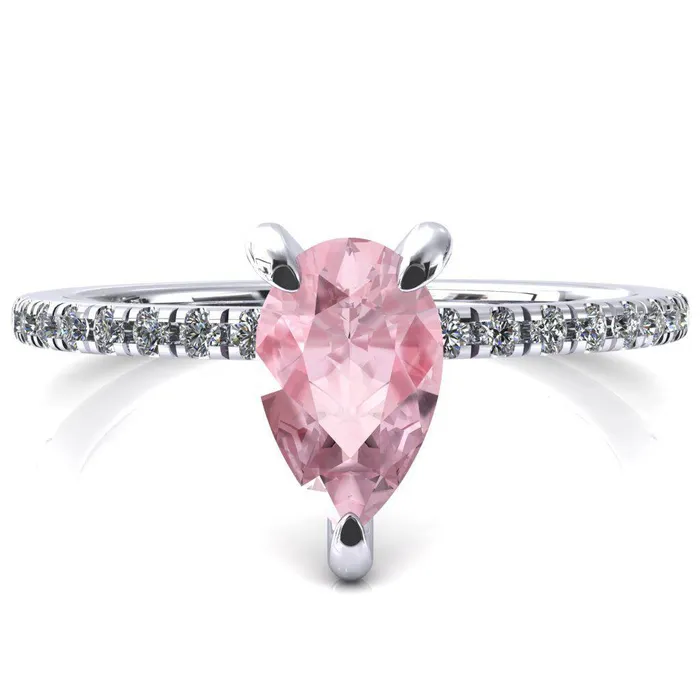 Mayeli Pear Pink Sapphire 3 Claw Prong Micro Pave Diamond Sides Engagement Ring Fire Brilliance Rings Mayeli Pear Pink Sapphire 3 Claw Prong Micro Pave Diamond Sides Engagement Ring Fire Brilliance Rings