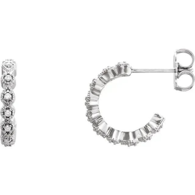 Milgrain and Diamond Accented Huggies Hoop Earrings Fire Brilliance Earrings