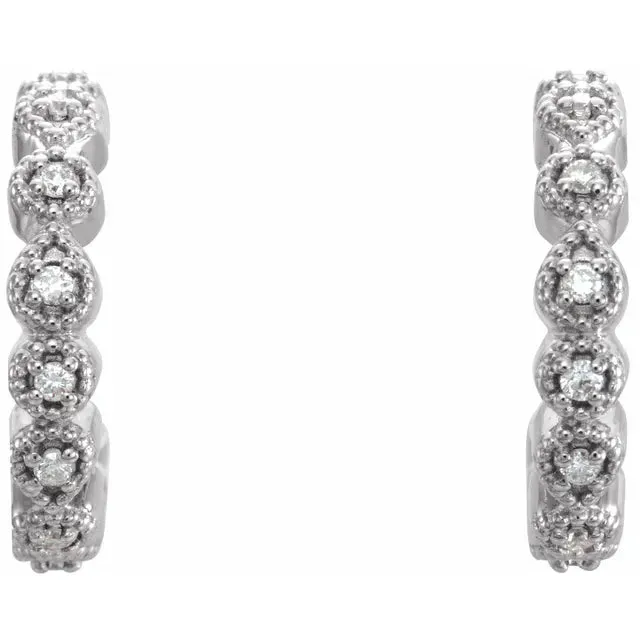 Milgrain and Diamond Accented Huggies Hoop Earrings Fire Brilliance Earrings