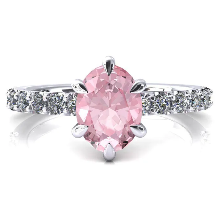 Mylene Oval Pink Sapphire 6 Prong Sculptural Half Eternity Diamond Engagement Ring Fire Brilliance Rings Mylene Oval Pink Sapphire 6 Prong Sculptural Half Eternity Diamond Engagement Ring Fire Brilliance Rings