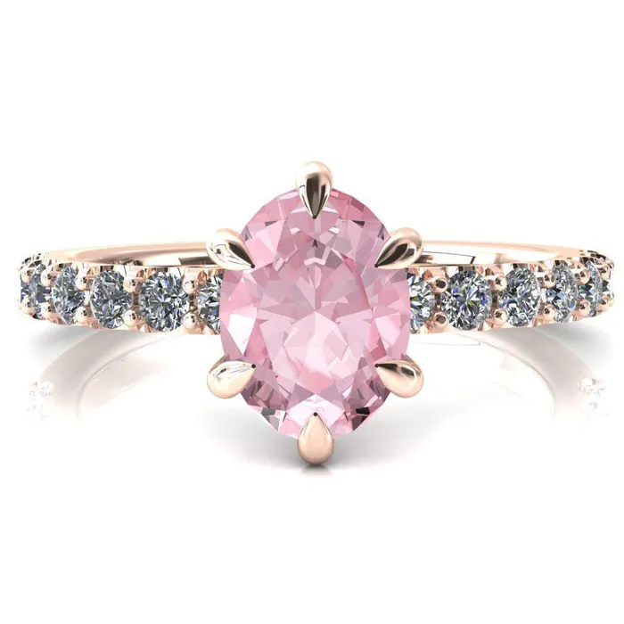 Mylene Oval Pink Sapphire 6 Prong Sculptural Half Eternity Diamond Engagement Ring Fire Brilliance Rings