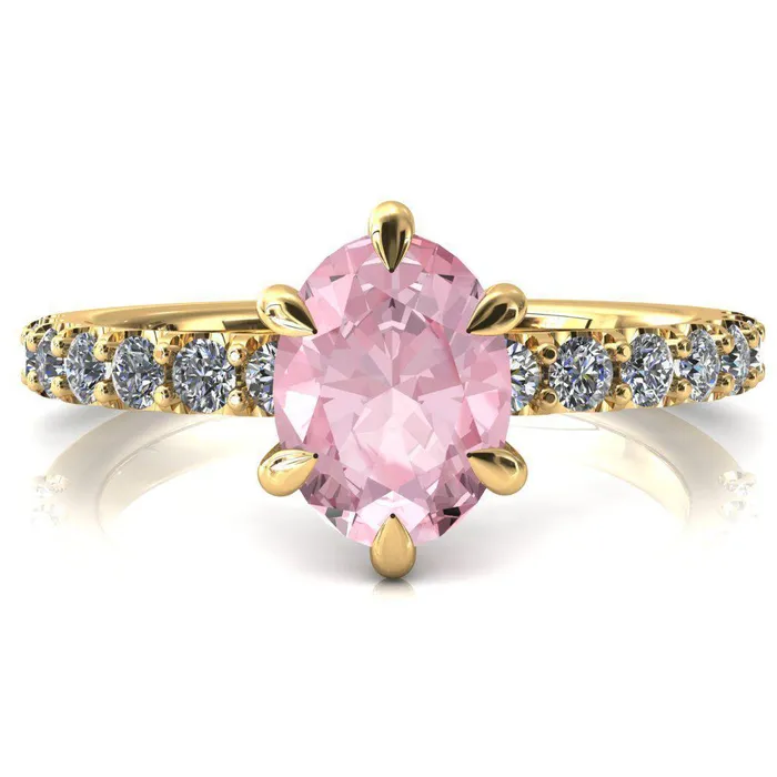 Mylene Oval Pink Sapphire 6 Prong Sculptural Half Eternity Diamond Engagement Ring Fire Brilliance Rings