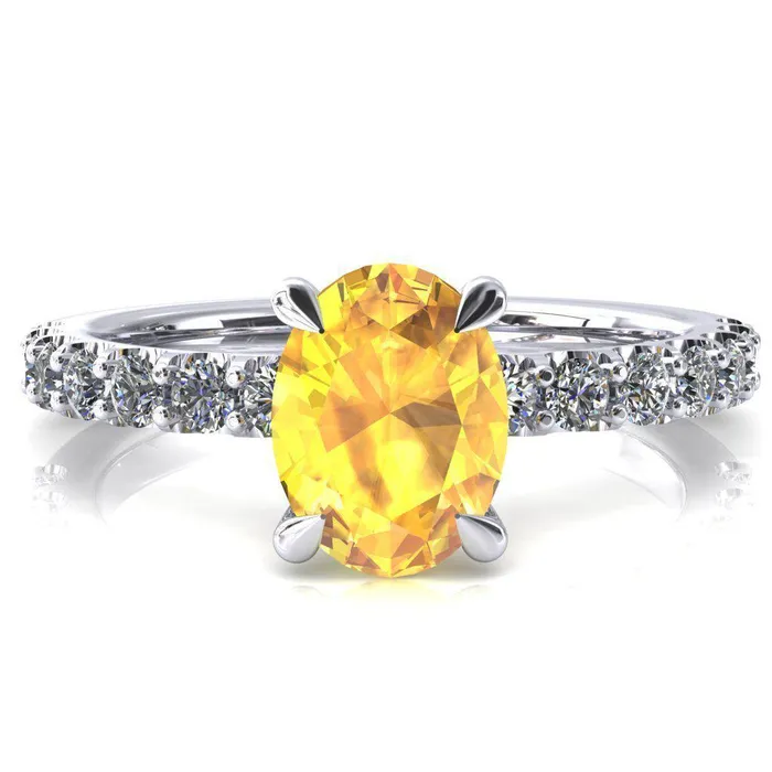 Mylene Oval Yellow Sapphire 4 Prong Sculptural Half Eternity Diamond Engagement Ring Fire Brilliance Rings Mylene Oval Yellow Sapphire 4 Prong Sculptural Half Eternity Diamond Engagement Ring Fire Brilliance Rings