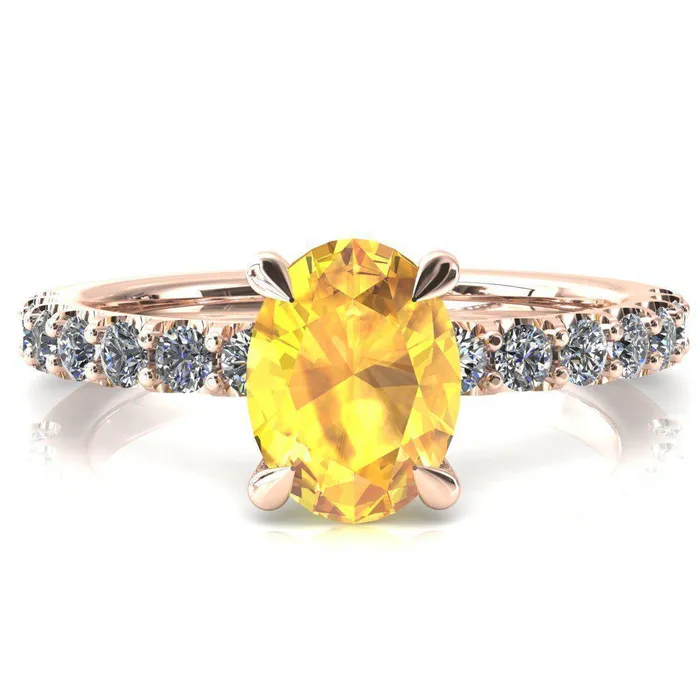 Mylene Oval Yellow Sapphire 4 Prong Sculptural Half Eternity Diamond Engagement Ring Fire Brilliance Rings