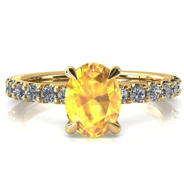 Mylene Oval Yellow Sapphire 4 Prong Sculptural Half Eternity Diamond Engagement Ring Fire Brilliance Rings