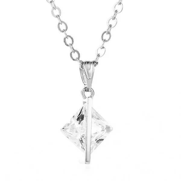 N1006 Silver Dainty Diamond Shape Gemstone Necklace With Free Earrings 01 Necklaces N1006 Silver Dainty Diamond Shape Gemstone Necklace With Free Earrings 01 Necklaces