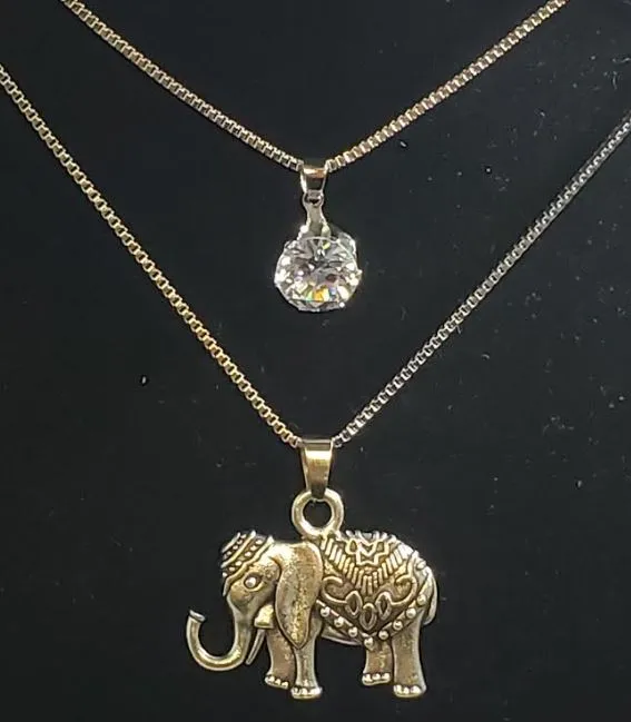 N1322 Silver Elephant Gem Necklace with Free Earrings polly Necklaces