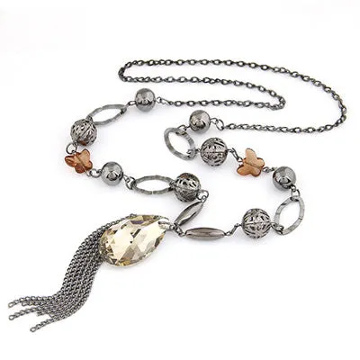 N154 Gun Metal Color with Butterflies Gemstone Tassel Necklace with FREE Earrings 02 Necklaces N154 Gun Metal Color with Butterflies Gemstone Tassel Necklace with FREE Earrings 02 Necklaces