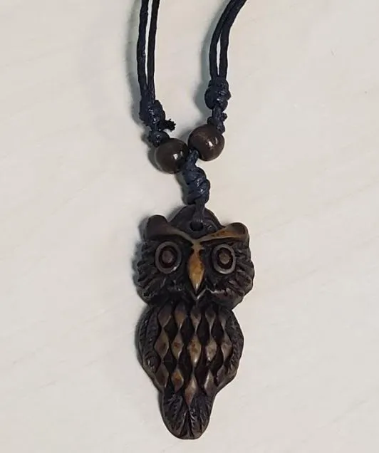 N1633 Owl on Leather Cord Necklace POLLY Necklaces