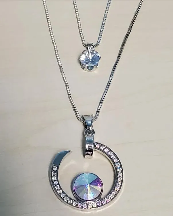 N1760 Silver Iridescent Gem Rhinestone Necklace with FREE Earrings POLLY Necklaces N1760 Silver Iridescent Gem Rhinestone Necklace with FREE Earrings POLLY Necklaces