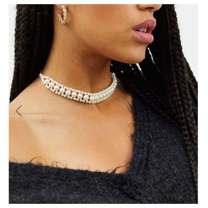 N2031 Silver Pearl Choker Necklace with FREE Earrings 01 Necklaces