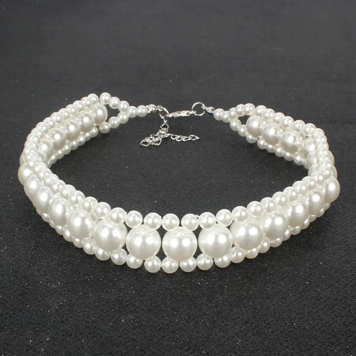 N2031 Silver Pearl Choker Necklace with FREE Earrings 01 Necklaces