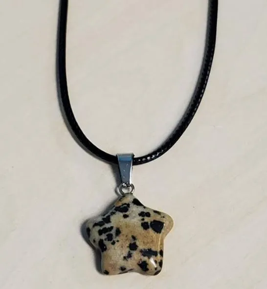 N245 Beige Spotted Star Natural Quartz Stone on Leather Cord Necklace with FREE Earrings POLLY Necklaces N245 Beige Spotted Star Natural Quartz Stone on Leather Cord Necklace with FREE Earrings POLLY Necklaces