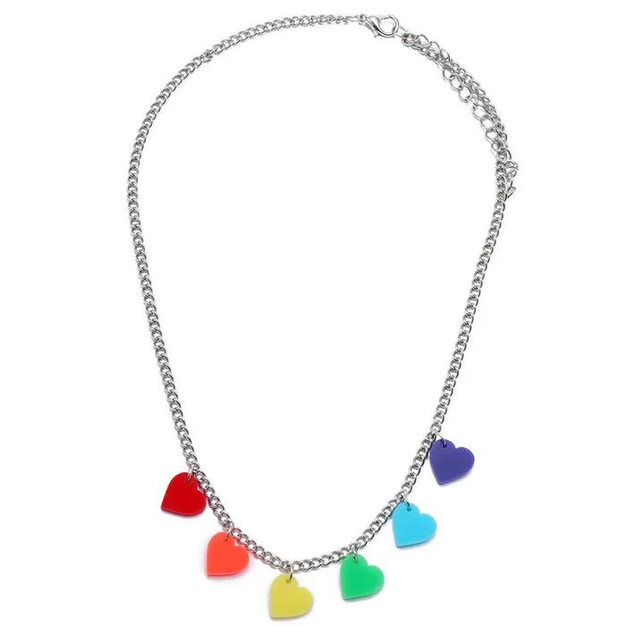 N592 Silver Multi Color Hearts Necklace with FREE Earrings 01 Necklaces