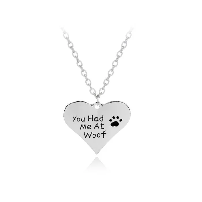 N779 Silver You Had Me At Woof Heart Necklace FREE Earrings 01 Necklaces