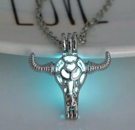 N830 Silver Glow in the Dark Bull Head Necklace with FREE EARRINGS POLLY Necklaces N830 Silver Glow in the Dark Bull Head Necklace with FREE EARRINGS POLLY Necklaces