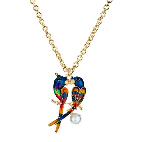 Necklaces 01 N1176 Baked Enamel Multi Color Lovebirds Necklace with Free Earrings Necklaces 01 N1176 Baked Enamel Multi Color Lovebirds Necklace with Free Earrings