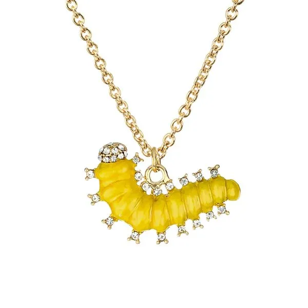 Necklaces 01 N1513 Baked Enamel Yellow Caterpillar with Rhinestones Necklace with Free Earrings Necklaces 01 N1513 Baked Enamel Yellow Caterpillar with Rhinestones Necklace with Free Earrings