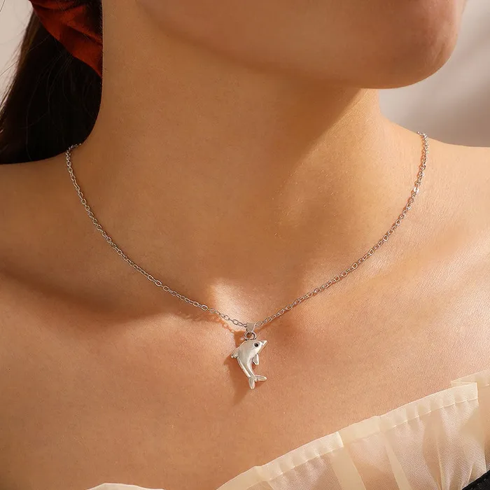 Necklaces 01 N163 Silver Dolphin Necklace With FREE Earrings