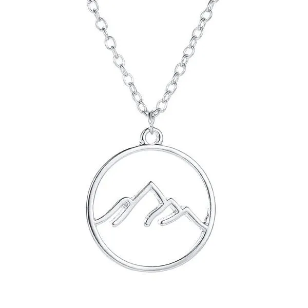 Necklaces 01 N169 Silver Mountains Silhouette Necklace with FREE Earrings