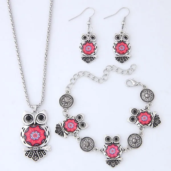 Necklaces 01 N856 Silver Pink Gem Owl Necklace with FREE Earrings FREE Bracelet Necklaces 01 N856 Silver Pink Gem Owl Necklace with FREE Earrings FREE Bracelet
