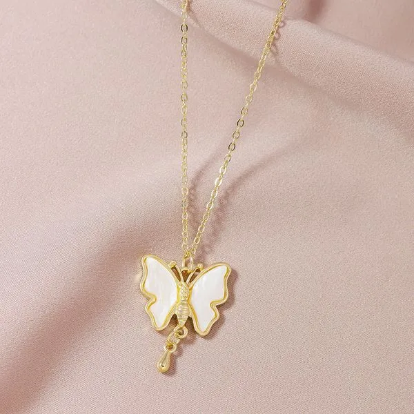 Necklaces 01 N892 Gold White Butterfly Necklace with Free Earrings