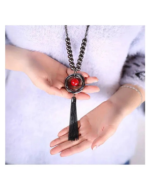 Necklaces 02 N125 Gun Metal Black Red Bead Necklace with FREE Earrings