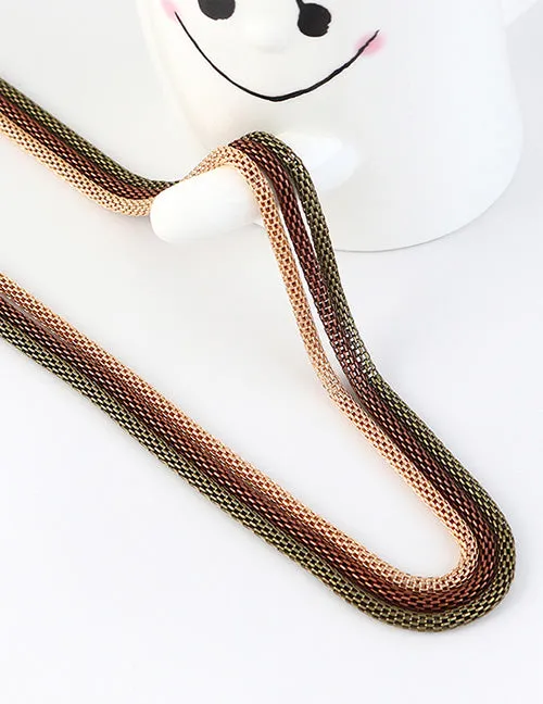 Necklaces 02 N1804 Gold Brown Green 3 Piece Metal Snake Chain Necklace with FREE Earrings Necklaces 02 N1804 Gold Brown Green 3 Piece Metal Snake Chain Necklace with FREE Earrings