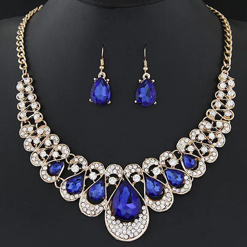 Necklaces 02 N25 Sapphire Blue Water Drop Design Crystal Necklace with FREE Earrings Necklaces 02 N25 Sapphire Blue Water Drop Design Crystal Necklace with FREE Earrings