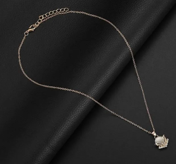 Necklaces 02 N900 Dainty Gold Moonstone Diamond Necklace with FREE Earrings