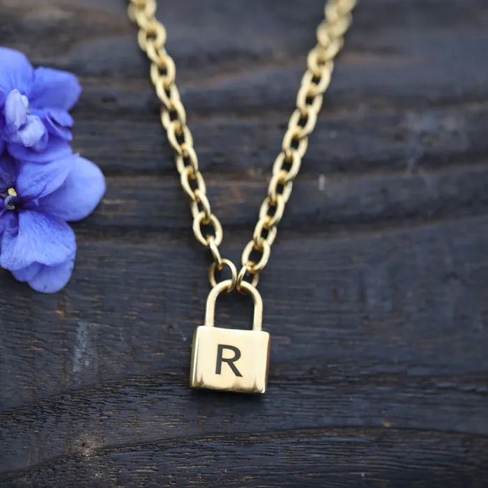 Necklaces 18K GoldFilled Padlock Choker Necklace Personalized Initial Necklace for Women Jewelvers