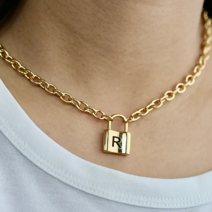 Necklaces 18K GoldFilled Padlock Choker Necklace Personalized Initial Necklace for Women Jewelvers