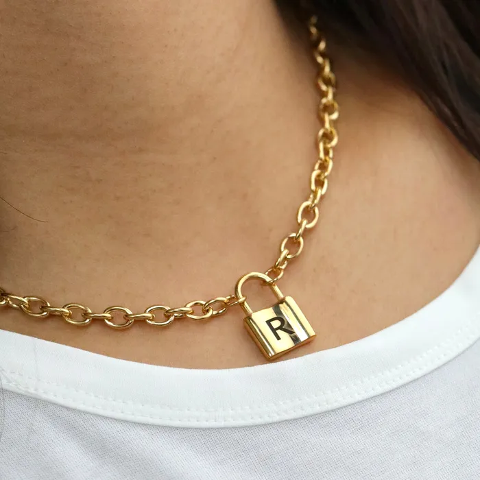 Necklaces 18K GoldFilled Padlock Choker Necklace Personalized Initial Necklace for Women Jewelvers