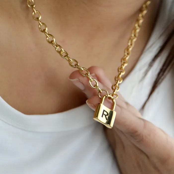 Necklaces 18K GoldFilled Padlock Choker Necklace Personalized Initial Necklace for Women Jewelvers