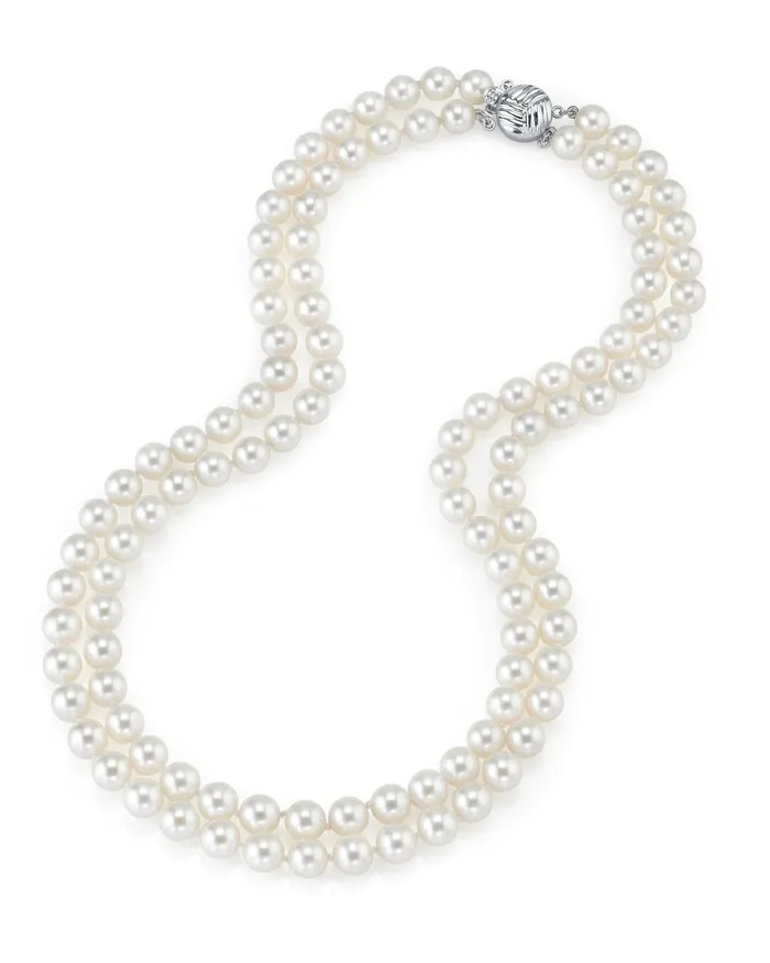 Necklaces 7075mm White Freshwater Pearl Double Strand Necklace SPT