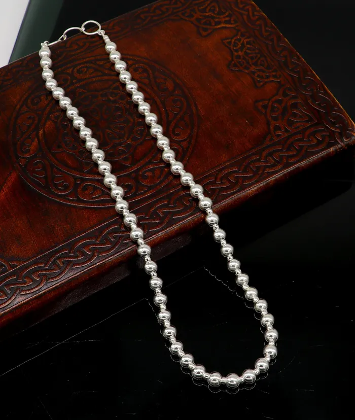 Necklaces 925 sterling silver fabulous plain shiny beaded necklace modern trendy stylish fancy wedding brides jewelry best choker necklace nec137 TRIBAL ORNAMENTS