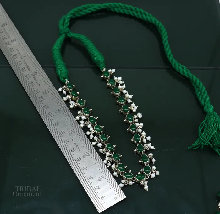 Necklaces 925 sterling silver handmade gorgeous green stone stylish pearl design necklace wedding brides charm customized wedding jewelry set282 TRIBAL ORNAMENTS