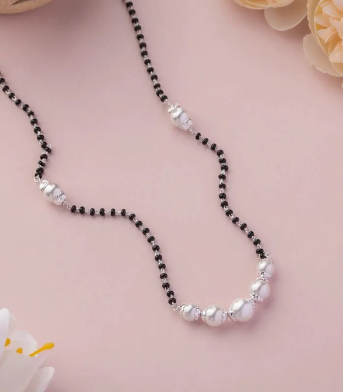 Necklaces 925 sterling silver pearl beaded and black beaded chain necklace and vintage antique ball style pendant Mangalsutra ms138 TRIBAL ORNAMENTS Necklaces 925 sterling silver pearl beaded and black beaded chain necklace and vintage antique ball style pendant Mangalsutra ms138 TRIBAL ORNAMENTS