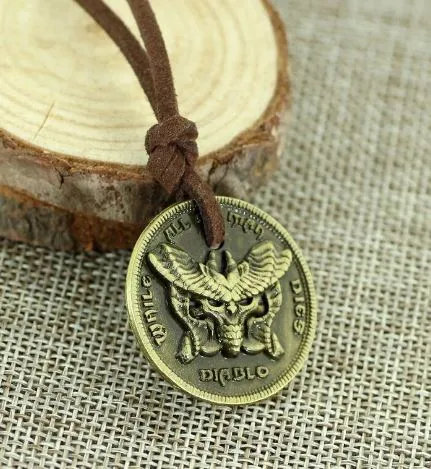 Necklaces alice AZ616 Gold Video Game Coin on Leather Cord Necklace with FREE EARRINGS Necklaces alice AZ616 Gold Video Game Coin on Leather Cord Necklace with FREE EARRINGS