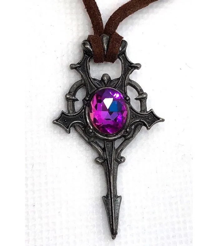 Necklaces alice AZ836 Silver Pink Iridescent Gemstone Cross Design on Leather Cord Necklace with FREE EARRINGS Necklaces alice AZ836 Silver Pink Iridescent Gemstone Cross Design on Leather Cord Necklace with FREE EARRINGS