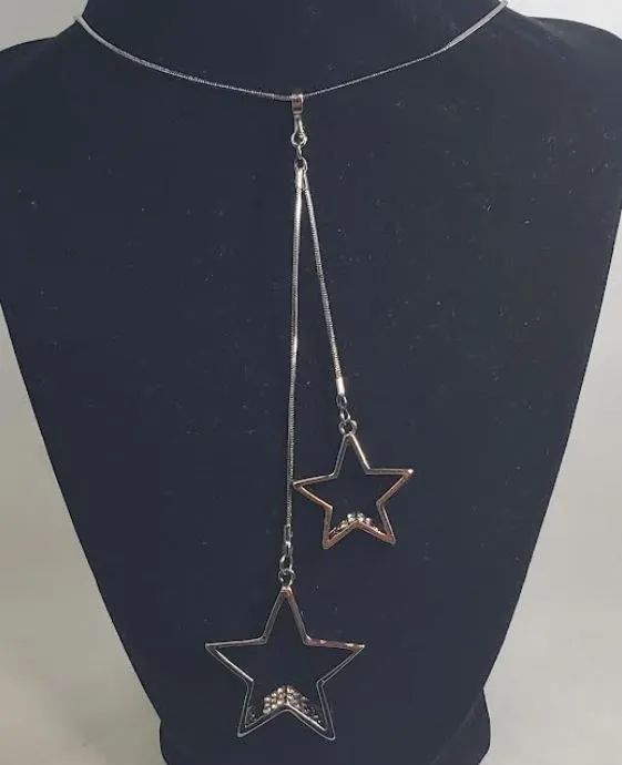 Necklaces AZ551 Gun Metal Rhinestone Double Star Necklace with FREE Earrings polly Necklaces AZ551 Gun Metal Rhinestone Double Star Necklace with FREE Earrings polly
