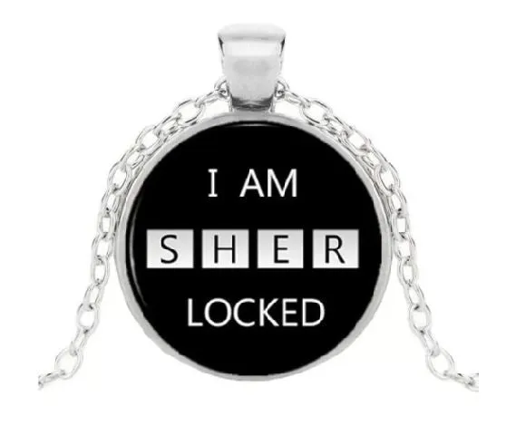 Necklaces AZ730 Silver I Am Sher Locked Dome Necklace with FREE EARRINGS alice