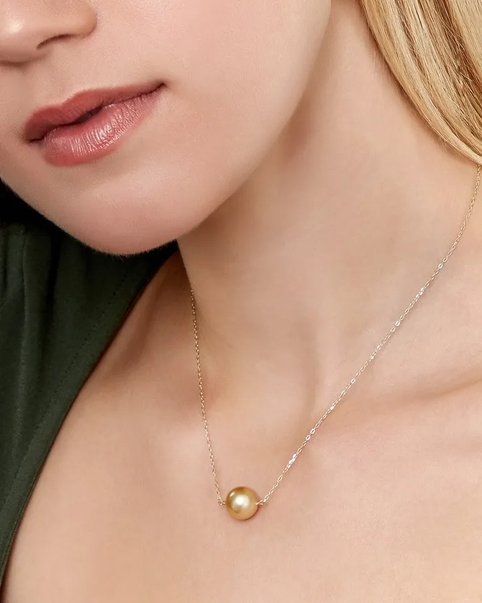 Necklaces Golden Round Solitaire 14K Pearl Necklace spt