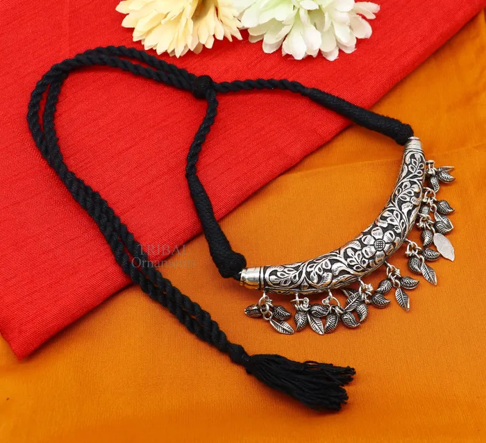 Necklaces Indian traditional cultural style trendy 925 sterling silver customized kandrai work charm necklace hasali choker tribal jewelry set586 TRIBAL ORNAMENTS Necklaces Indian traditional cultural style trendy 925 sterling silver customized kandrai work charm necklace hasali choker tribal jewelry set586 TRIBAL ORNAMENTS