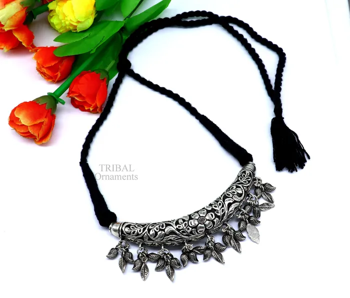 Necklaces Indian traditional cultural style trendy 925 sterling silver customized kandrai work charm necklace hasali choker tribal jewelry set586 TRIBAL ORNAMENTS Necklaces Indian traditional cultural style trendy 925 sterling silver customized kandrai work charm necklace hasali choker tribal jewelry set586 TRIBAL ORNAMENTS