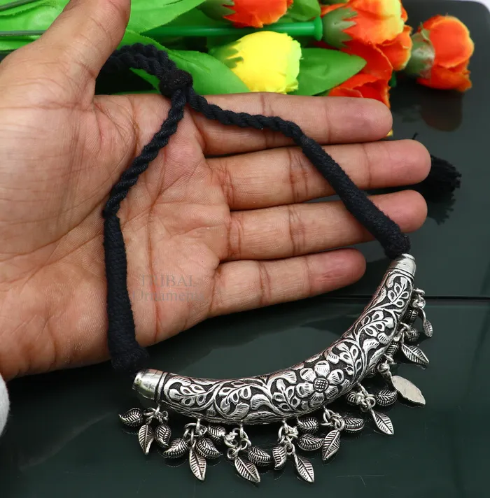 Necklaces Indian traditional cultural style trendy 925 sterling silver customized kandrai work charm necklace hasali choker tribal jewelry set586 TRIBAL ORNAMENTS Necklaces Indian traditional cultural style trendy 925 sterling silver customized kandrai work charm necklace hasali choker tribal jewelry set586 TRIBAL ORNAMENTS