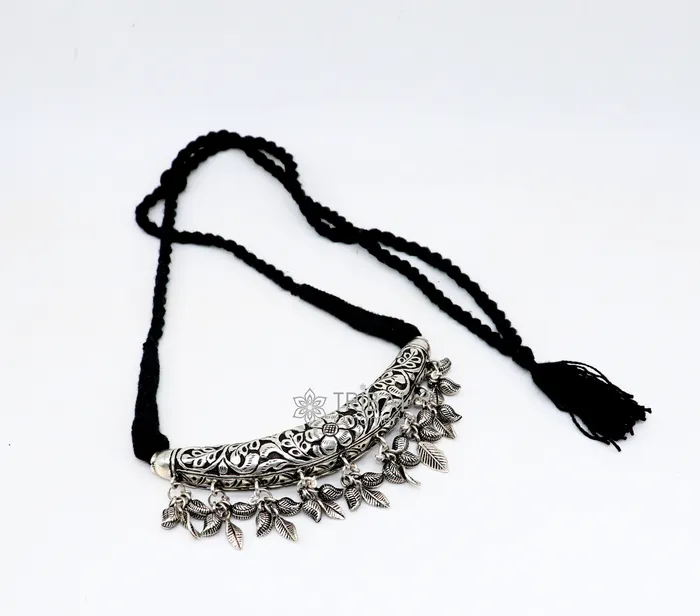 Necklaces Indian traditional cultural style trendy 925 sterling silver customized kandrai work charm necklace hasali choker tribal jewelry set586 TRIBAL ORNAMENTS Necklaces Indian traditional cultural style trendy 925 sterling silver customized kandrai work charm necklace hasali choker tribal jewelry set586 TRIBAL ORNAMENTS
