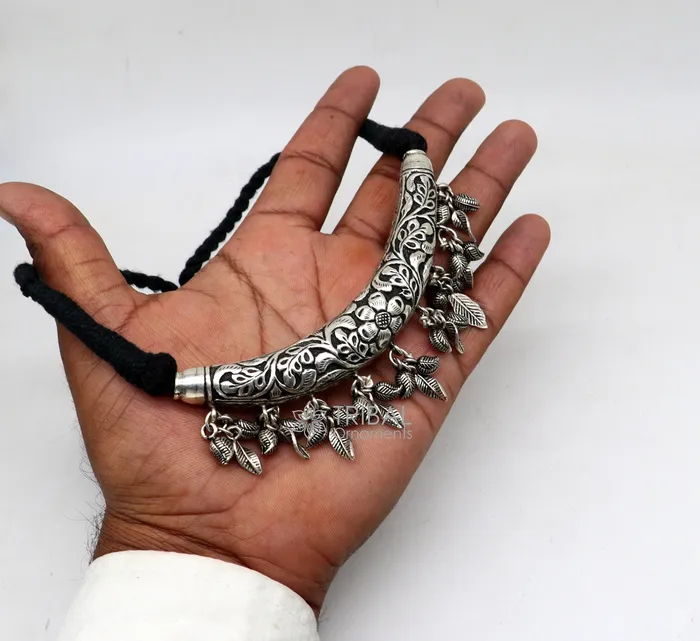 Necklaces Indian traditional cultural style trendy 925 sterling silver customized kandrai work charm necklace hasali choker tribal jewelry set586 TRIBAL ORNAMENTS Necklaces Indian traditional cultural style trendy 925 sterling silver customized kandrai work charm necklace hasali choker tribal jewelry set586 TRIBAL ORNAMENTS