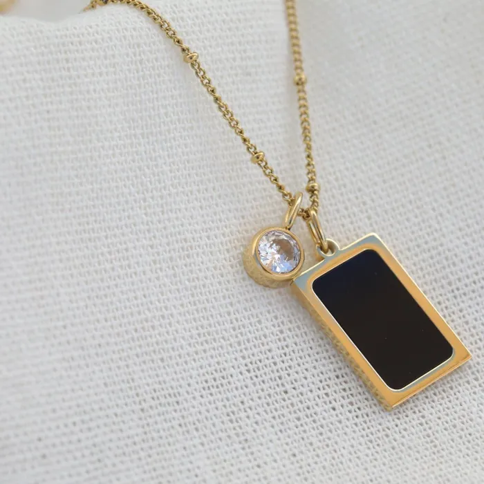 Necklaces Jewelvers 18k Gold Filled Necklace Birthstone Necklace Black Pendant Necklace