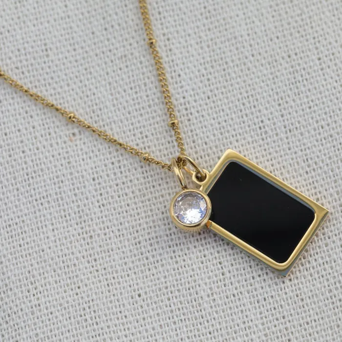 Necklaces Jewelvers 18k Gold Filled Necklace Birthstone Necklace Black Pendant Necklace